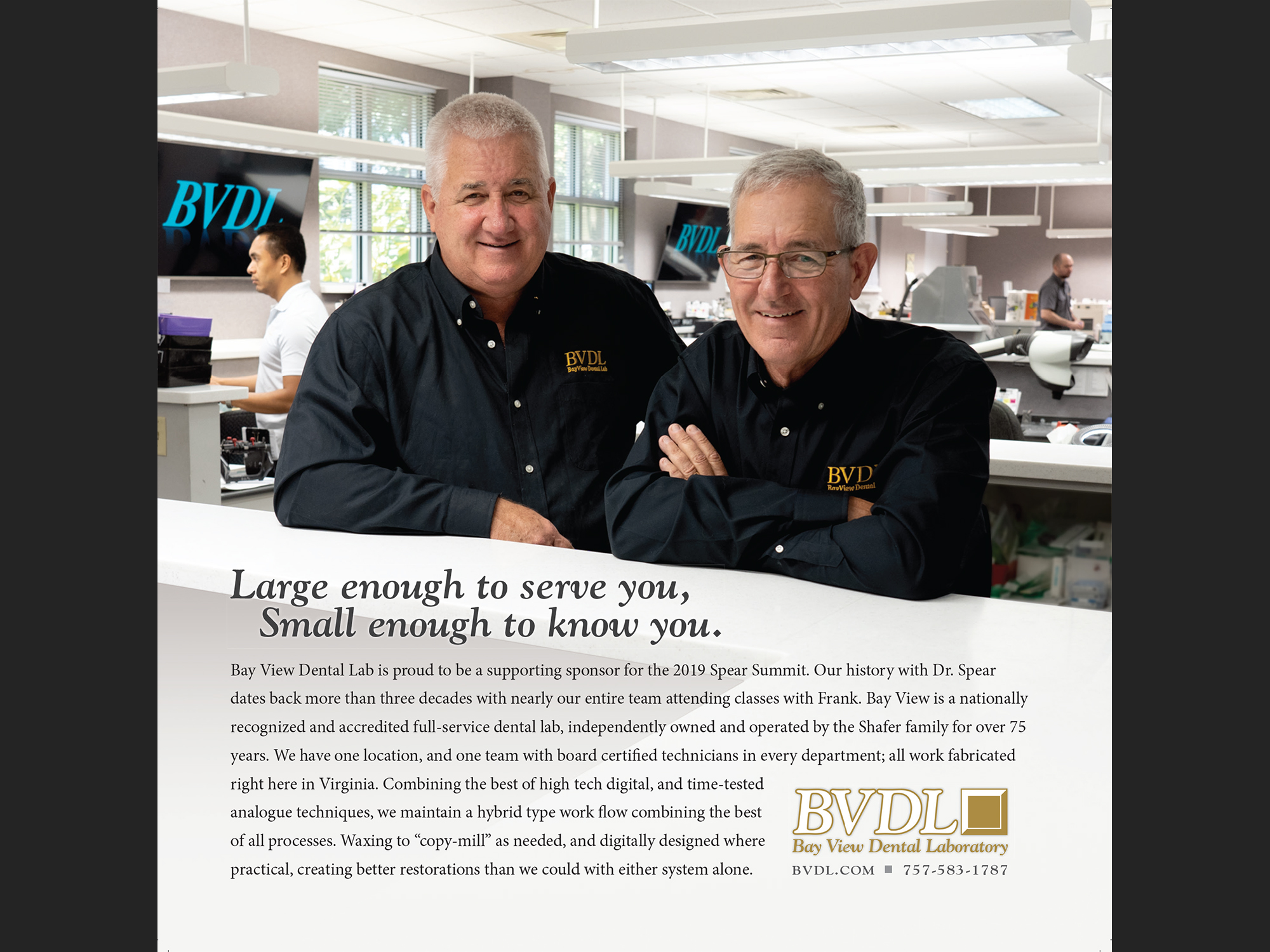 "Large enough to serve you, small enough to know you", 2019; quarter page for conference program.