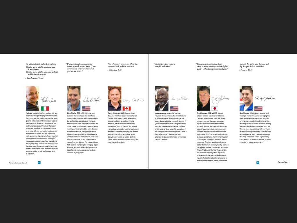 Bay View Dental Lab portfolio, page 12-13.