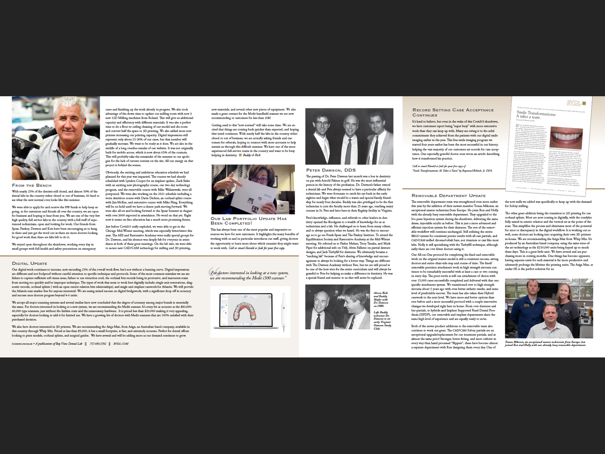 Bay View Dental Lab Communique, Fall 2012. Inside panels.