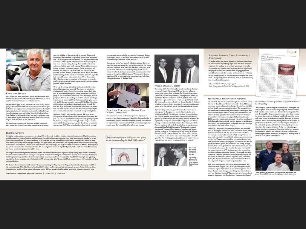 Bay View Dental Lab Communique, Fall 2012. Inside panels.