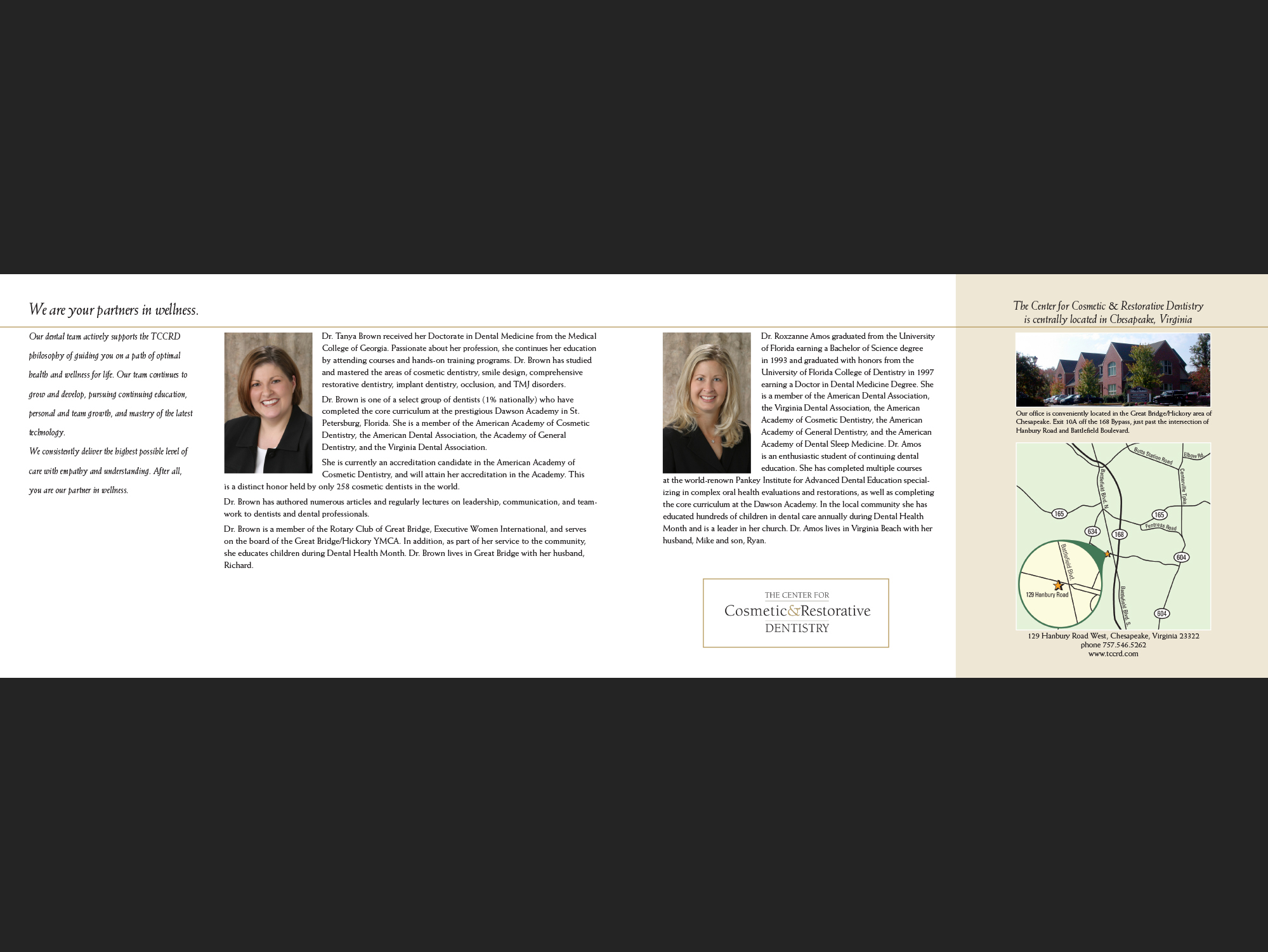 The Center for Cosmetic & Restorative Dentistry promotional booklet, page 8-9.