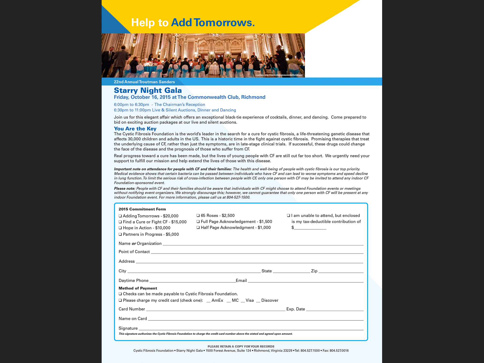 Help to Add Tomorrows, Starry Night Gala - Cystic Fibrosis Foundation, 2015.