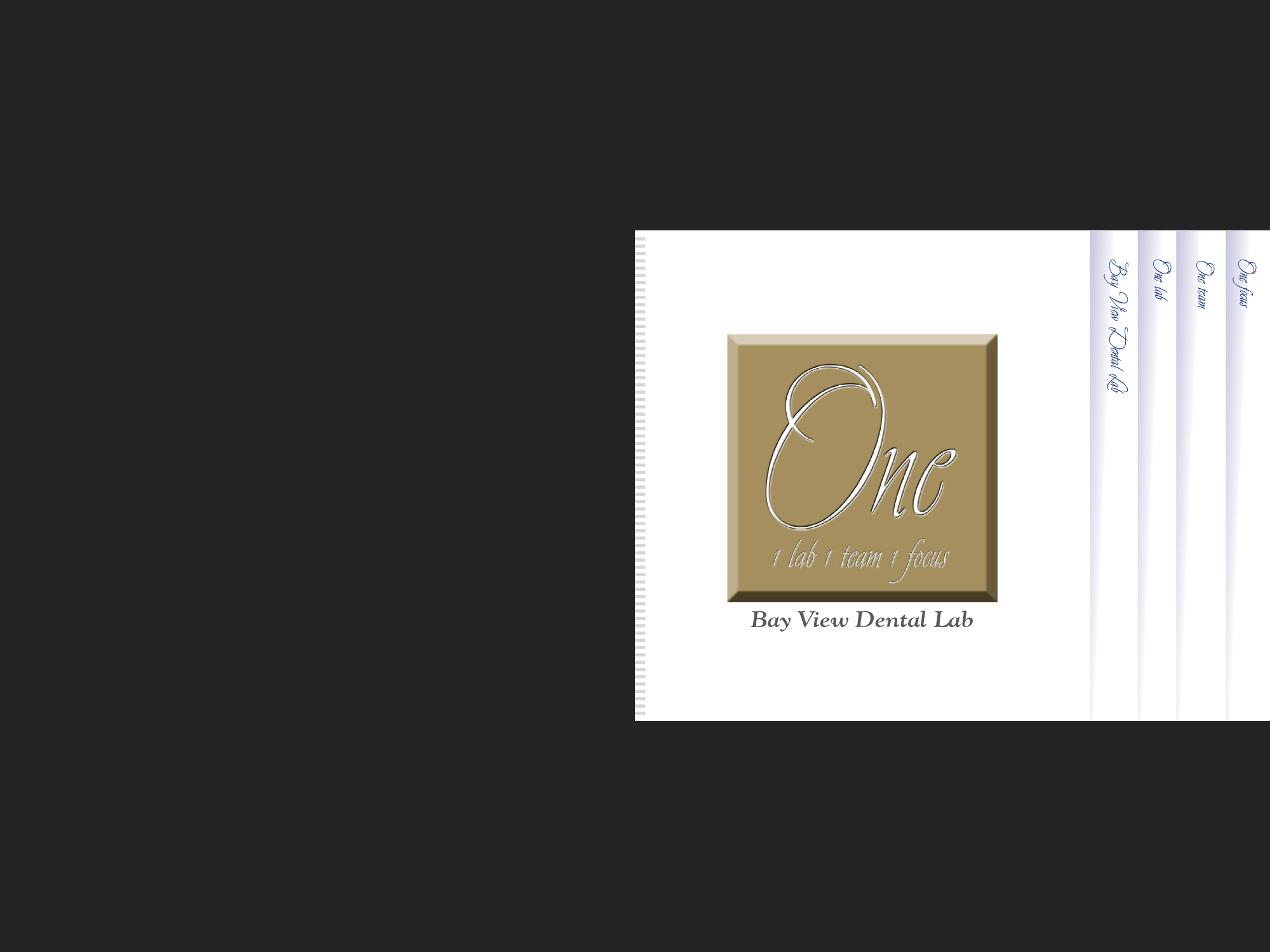 In-house promotional booklet for Bay View Dental Lab, front cover.