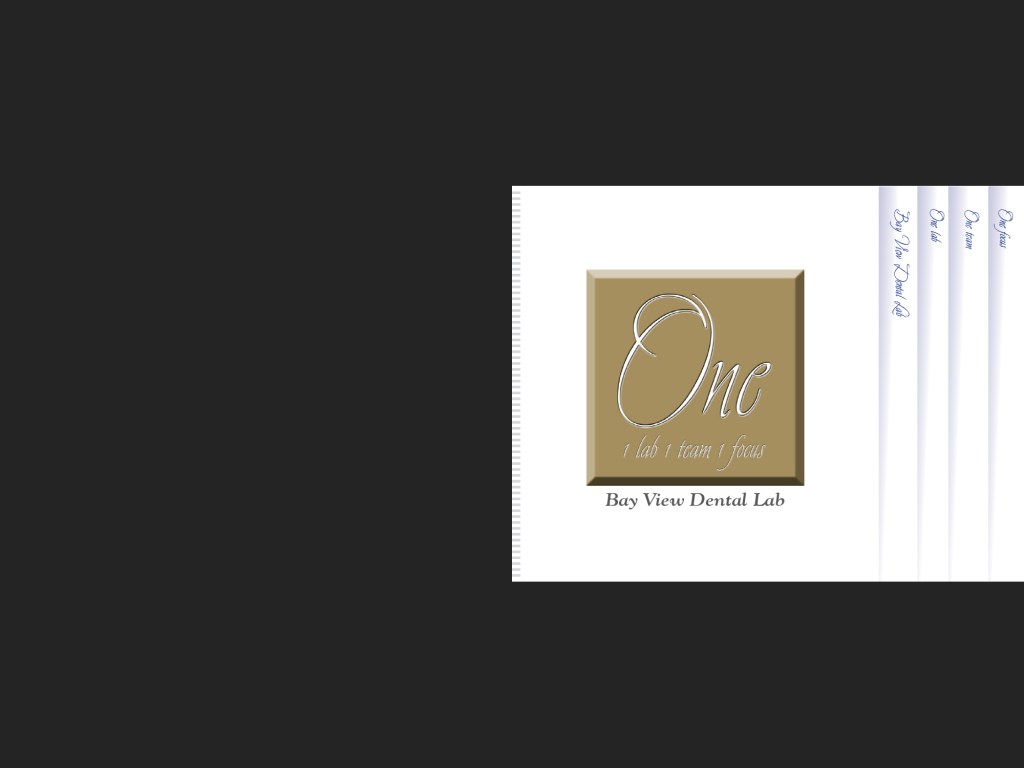 In-house promotional booklet for Bay View Dental Lab, front cover.