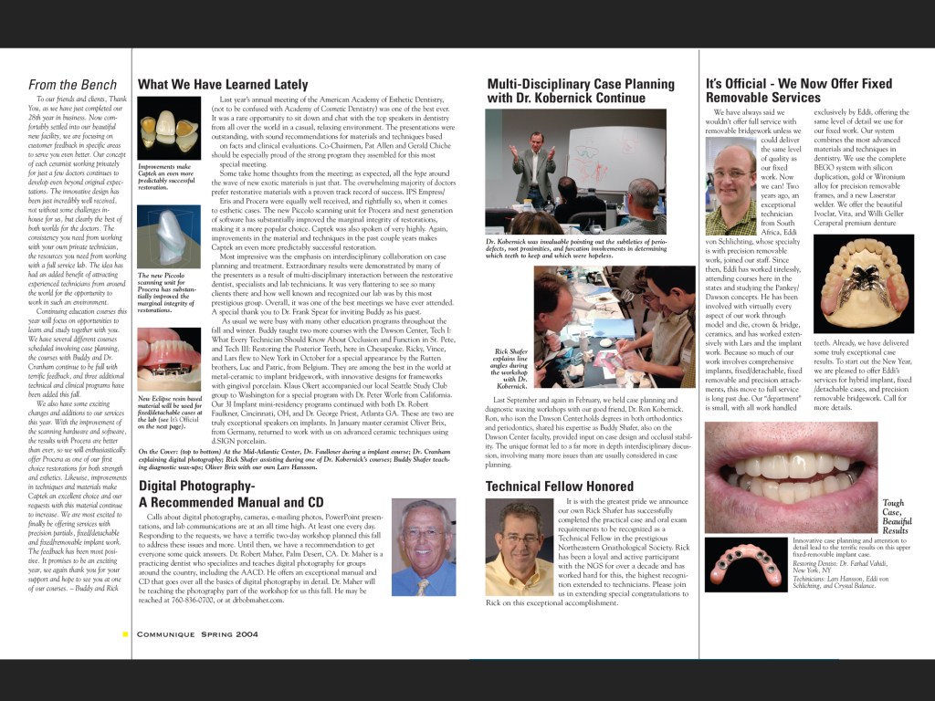 Bay View Dental Lab Communique, Spring 2004.