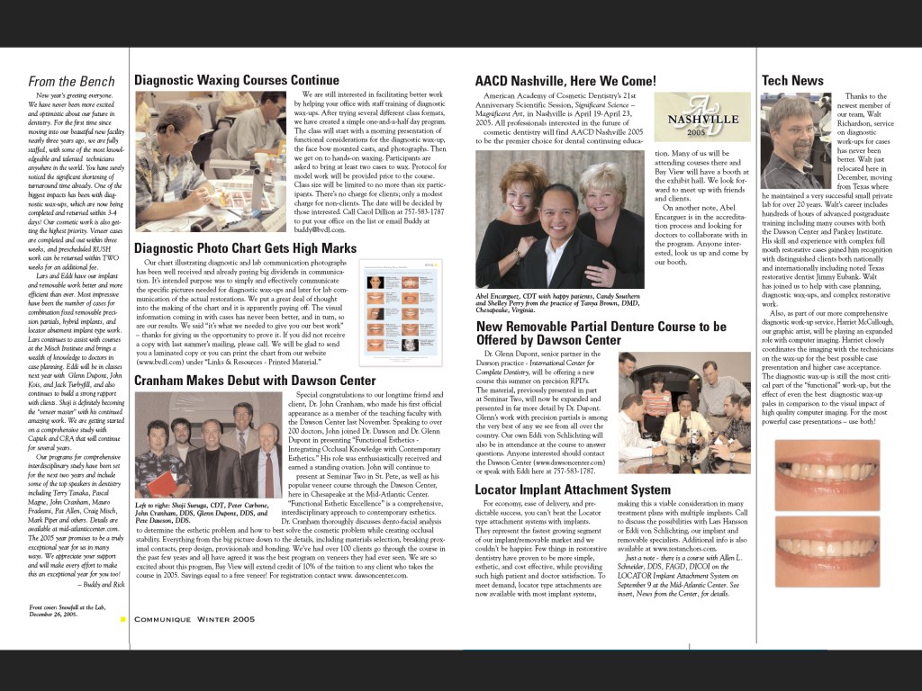 Bay View Dental Lab Communique, Winter 2005.